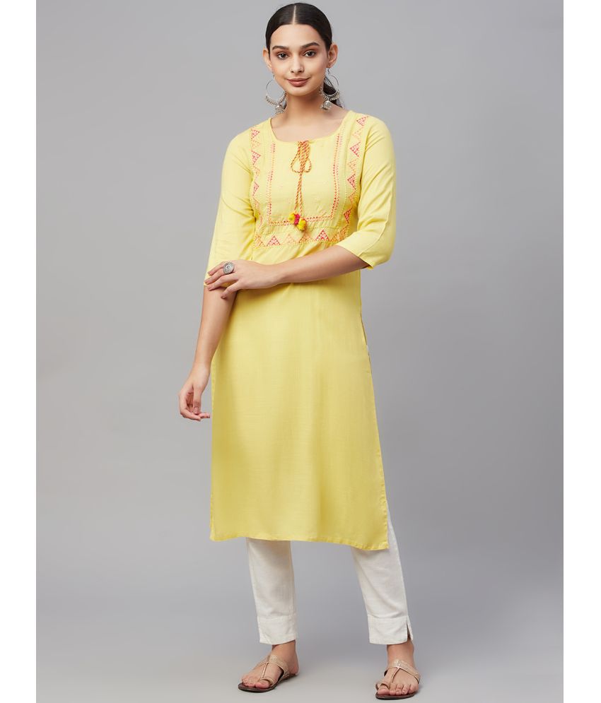     			AMIRA'S INDIAN ETHNICWEAR - Yellow Rayon Women's Straight Kurti ( Pack of 1 )