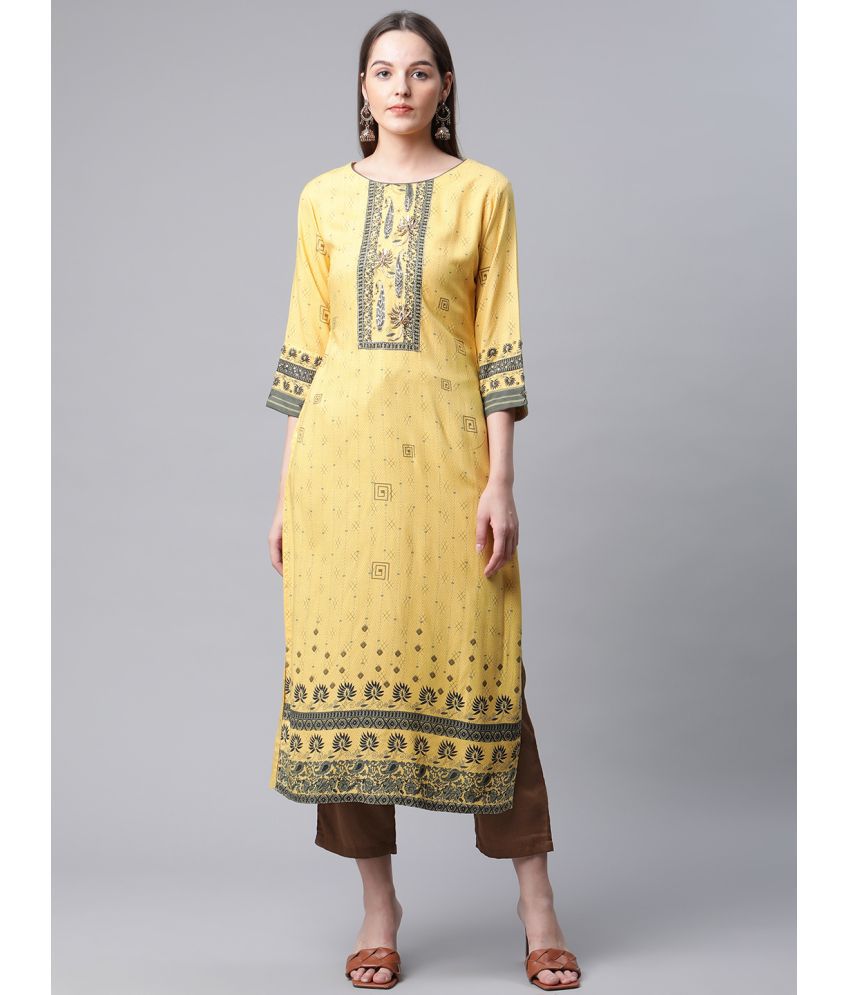     			AMIRA'S INDIAN ETHNICWEAR - Yellow Straight Rayon Women's Stitched Salwar Suit ( Pack of 1 )