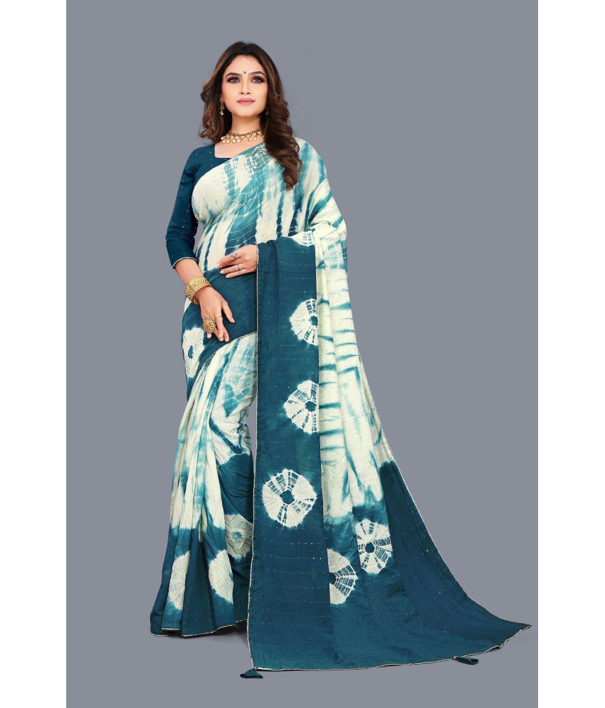     			Kyarn - Blue Chanderi Saree With Blouse Piece ( Pack of 1 )