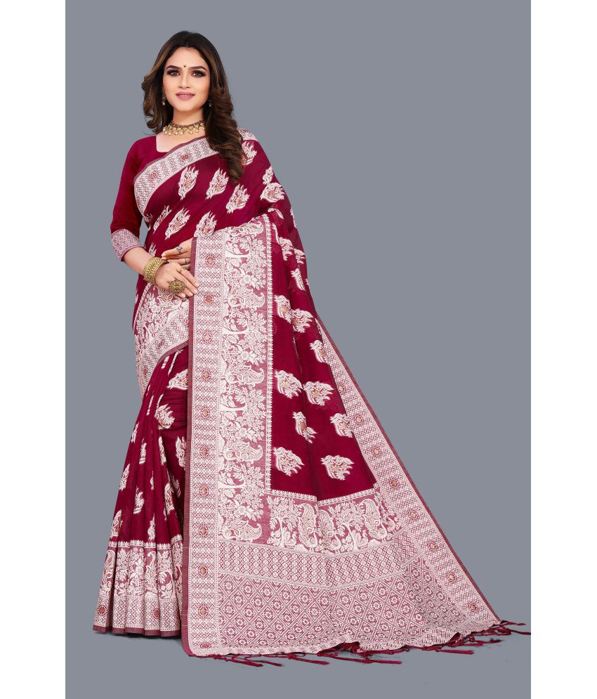     			Kyarn - Maroon Cotton Silk Saree With Blouse Piece ( Pack of 1 )