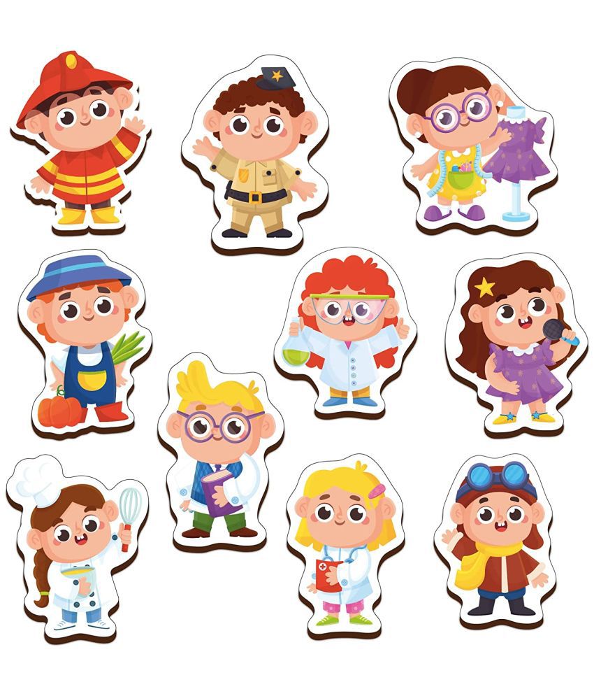     			Mini Leaves Wooden Magnetic Cut Outs Professions Outfit, Multicolor (Set of 10)