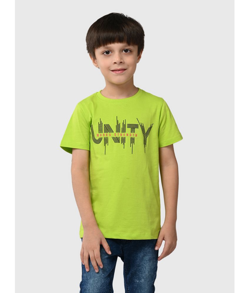 UrbanMark Junior Boys 100% Cotton Printed Half Sleeves T Shirt - Light Green