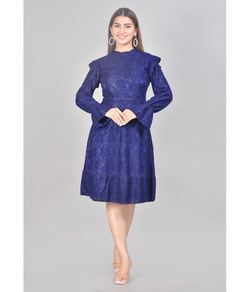 ELEENA - Navy Blue Lace Women's A-line Dress ( Pack of 1 )