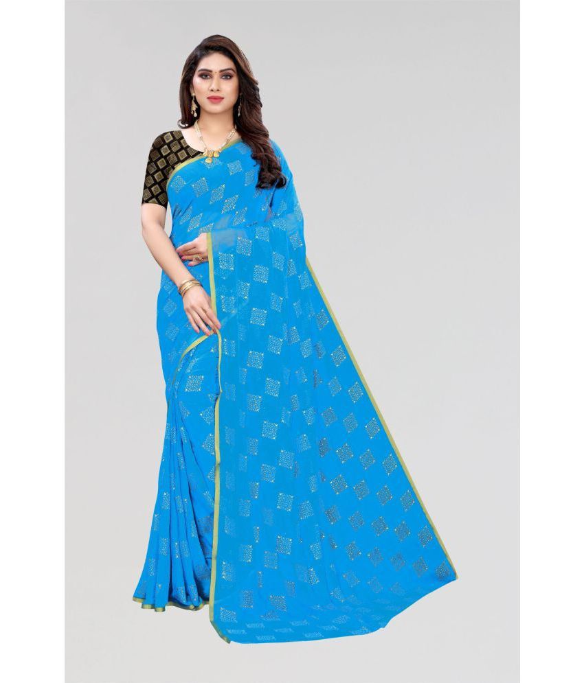     			FABMORA - Blue Chiffon Saree With Blouse Piece ( Pack of 1 )