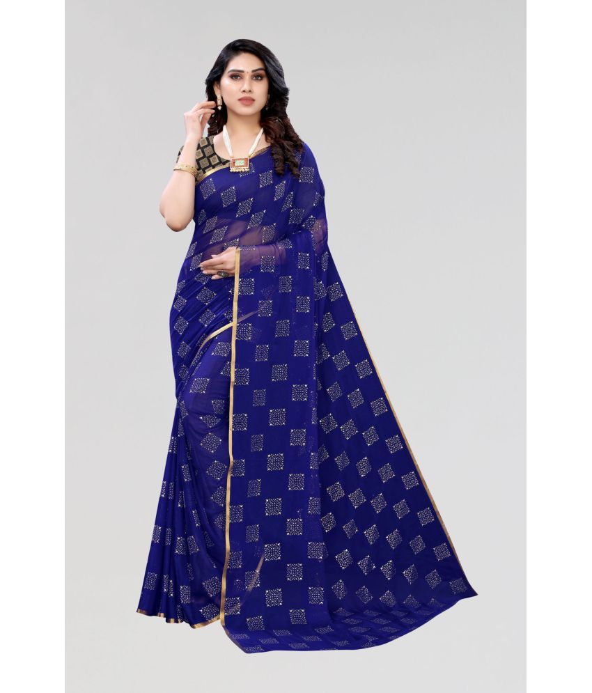     			FABMORA - Navy Blue Chiffon Saree With Blouse Piece ( Pack of 1 )