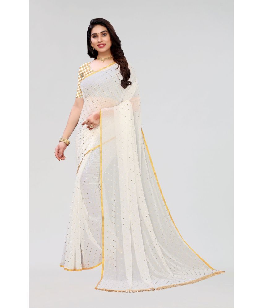     			FABMORA - White Chiffon Saree With Blouse Piece ( Pack of 1 )