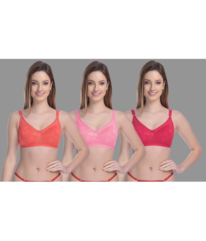     			Madam Pack of 3 Net Non Padded Women's T-Shirt Bra ( Multicolor )