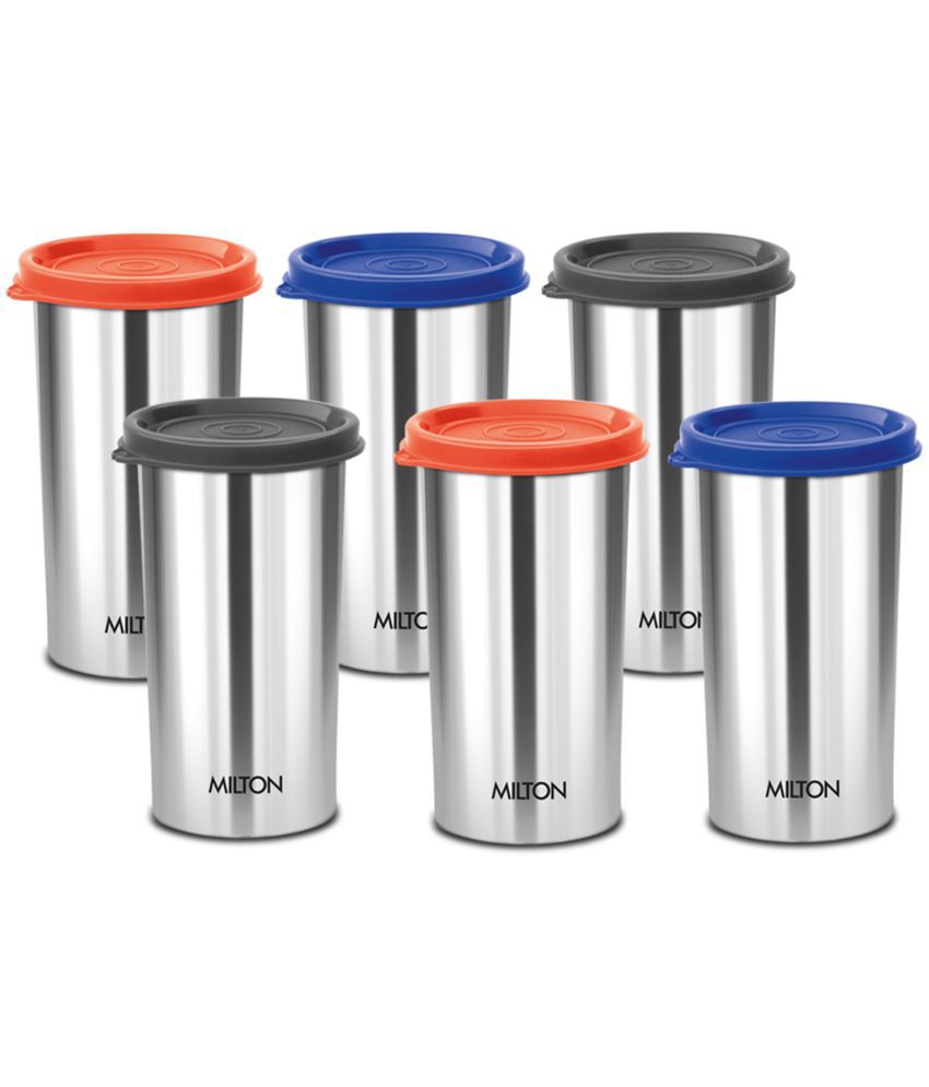     			Milton Stainless Steel Tumbler with Lid Set of 6, 415 ml Each, Assorted (Lid Color May Vary) | Office | Gym | Yoga | Home | Kitchen | Hiking | Treking | Travel Tumbler
