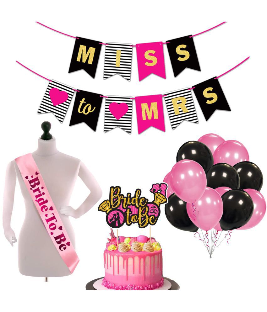     			Zyozi  Bridal Shower & Bachelorette Party Set -Miss to Mrs Banner with Bride to Be Sash,Cake topper and Metallic Balloons (Pack of 28)
