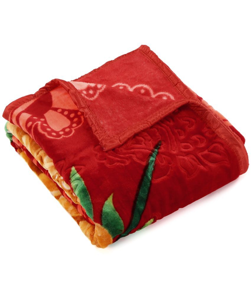 HOMETALES - Red Mink Mild Winter Double Blanket ( Pack of 1 )