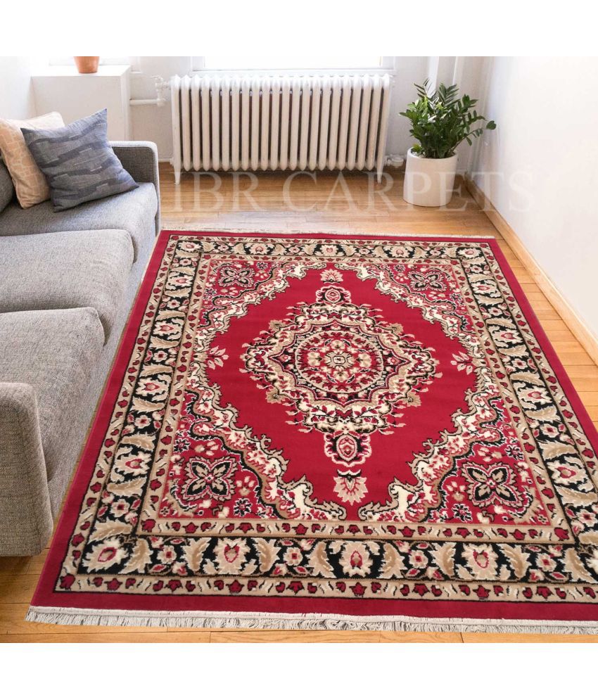     			IBR CARPETS Red Polypropylene Carpet Floral 5x7 Ft