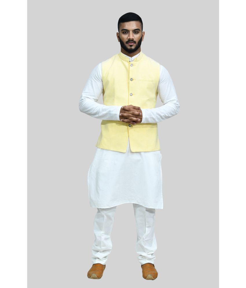     			SHEETAL HATHKARGHA - Yellow Cotton Men's Nehru Jacket ( Pack of 1 )