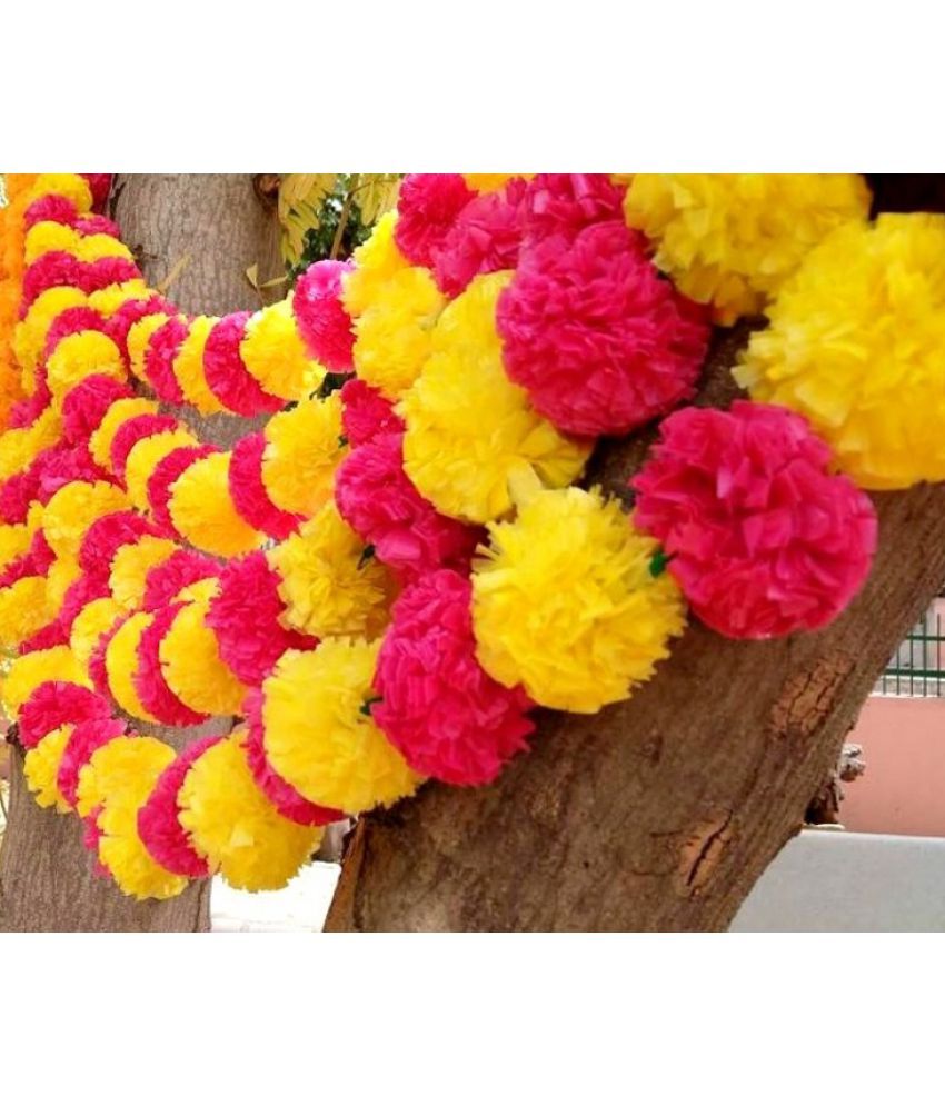 Artificial Marigold Flowers Garlands Toran Mala (Pink, Yellow Mix)(Pack