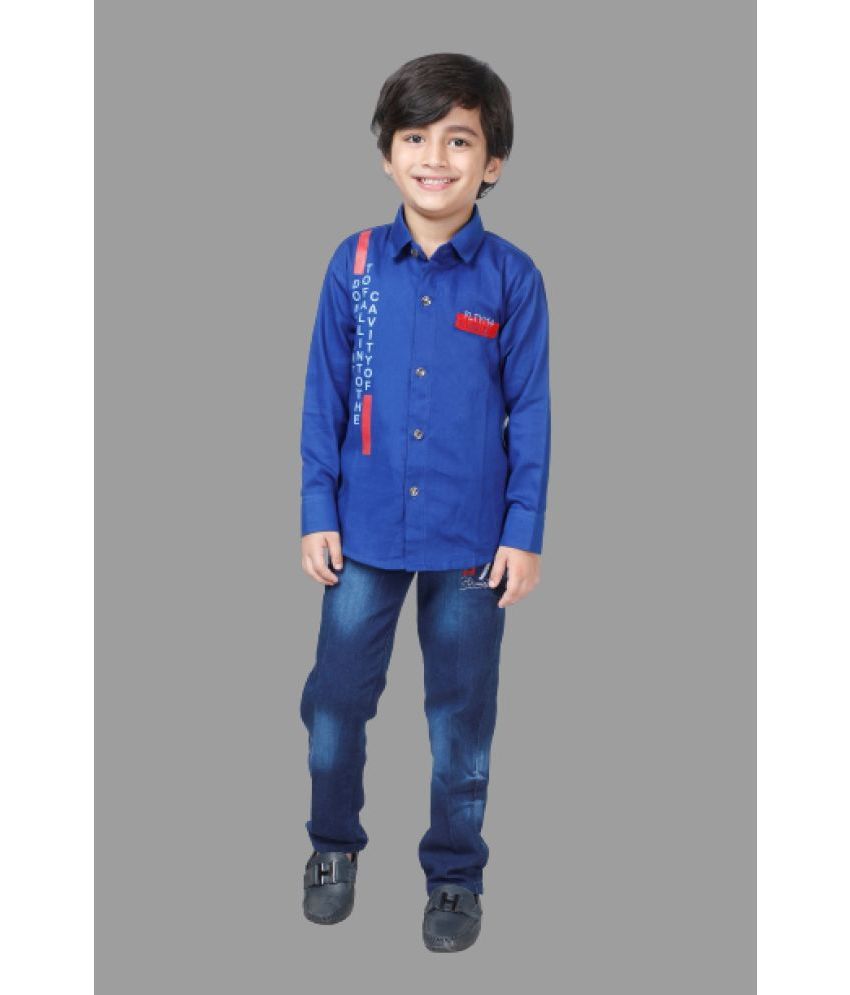     			DKGF Fashion - Blue Cotton Blend Boys Shirt & Jeans ( Pack of 1 )