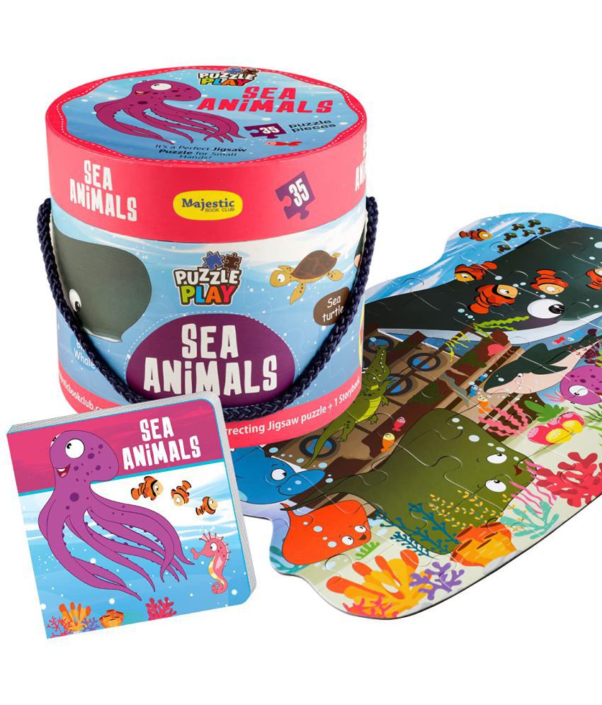     			Puzzle Play 35 Piece Big Size Sea Animals Puzzle Set with 1 Story Board Book for Children