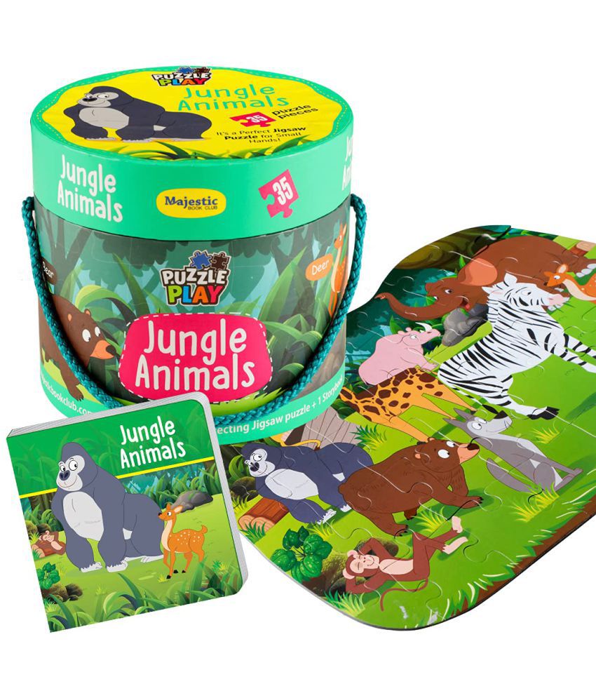     			Puzzle Play 35 Piece Jungle Animals Puzzle Set with 1 Story Board Book for Children