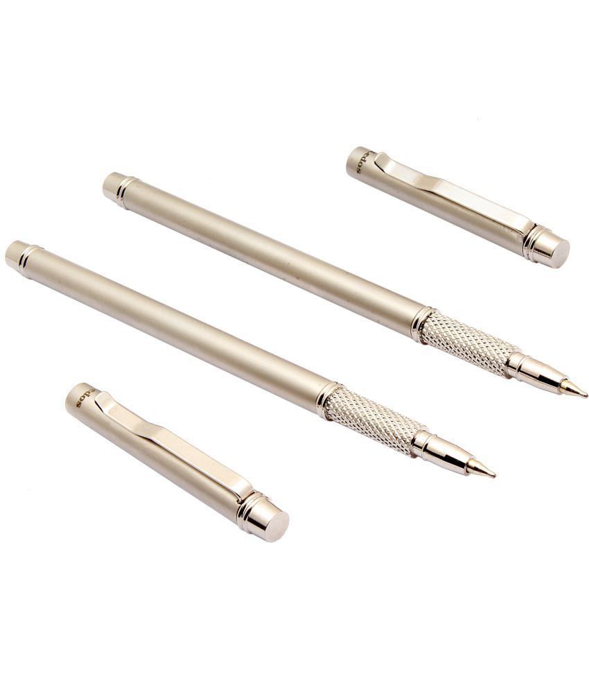     			Srpc Set Of 2 Ultra Sleek Silver Metal Body Ballpoint Pens Antique Look New