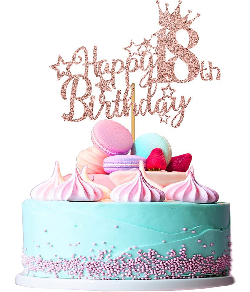     			ZYOZI 18th Birthday Decorations for Girls, Glitter Rose Gold Happy 18th Birthday Cake Topper, 5.9x4.75 inch