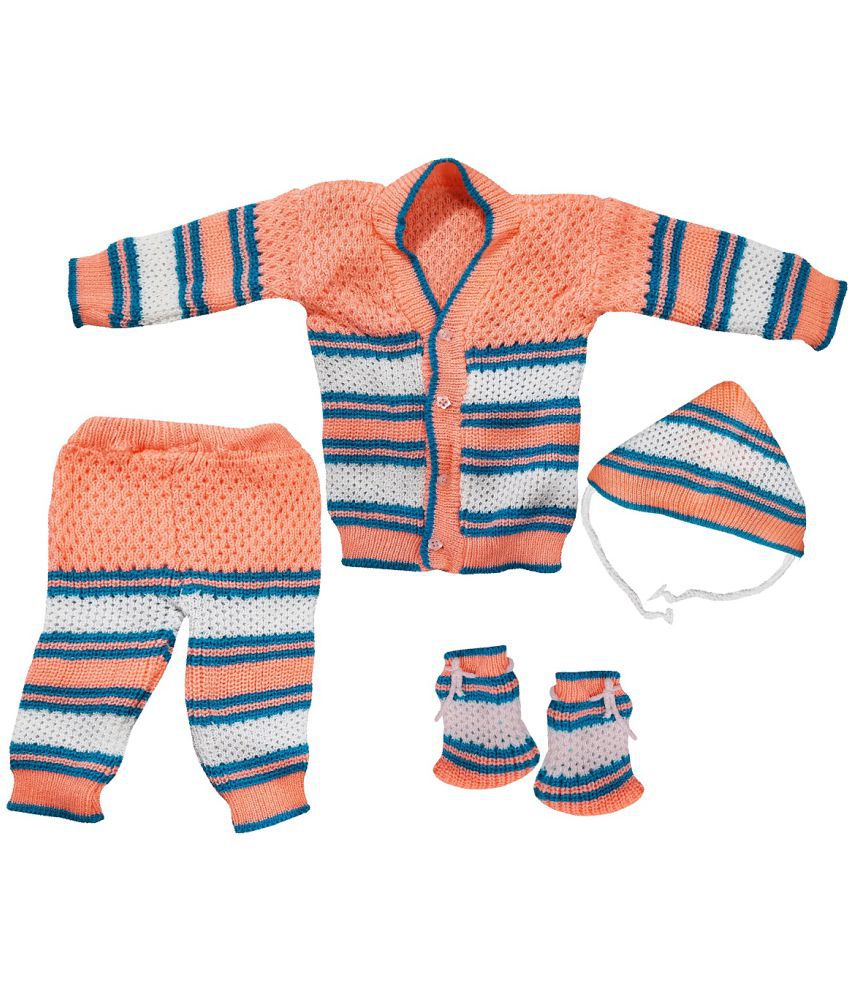    			little PANDA Born Baby Sweater for Baby Boys & Baby Girls Woollen Full Sleeves, V Neck Sweater Top, Bottom, Cap & Booties Set