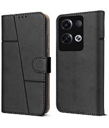 NBOX - Black Artificial Leather Flip Cover Compatible For Oppo Reno 8 5G ( Pack of 1 )
