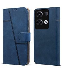 NBOX - Blue Artificial Leather Flip Cover Compatible For Oppo Reno 8 5G ( Pack of 1 )