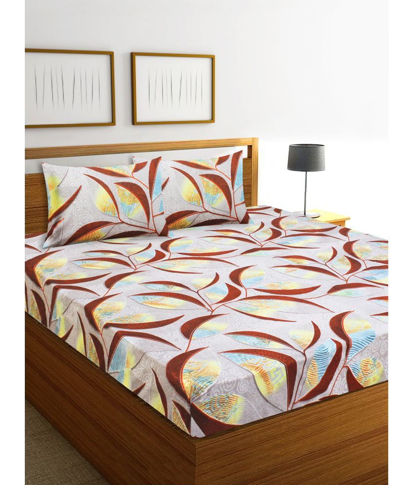 HOMETALES Multicolor Microfiber Double Bedsheet with 2 Pillow Covers