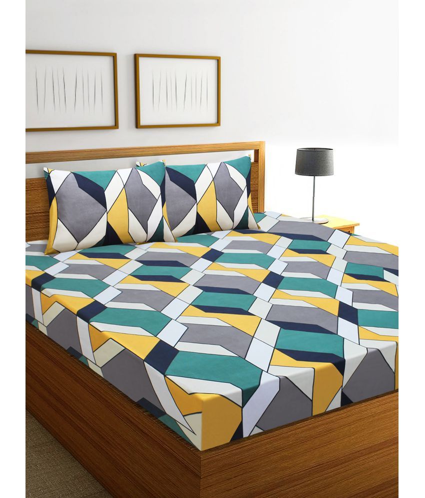 HOMETALES - Multicolor Microfiber Double Bedsheet with 2 Pillow Covers ...