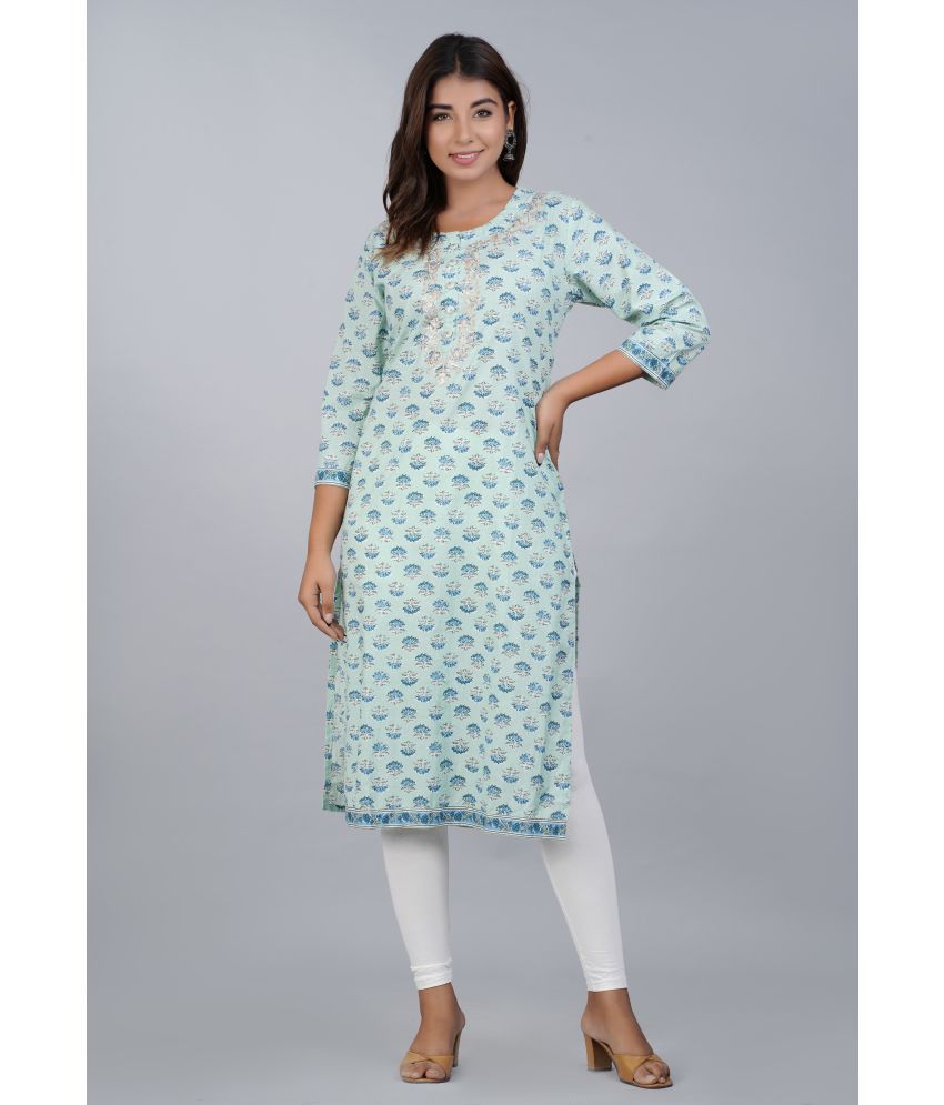     			Jaipur Threads - Light Blue Cotton Women's Straight Kurti ( Pack of 1 )