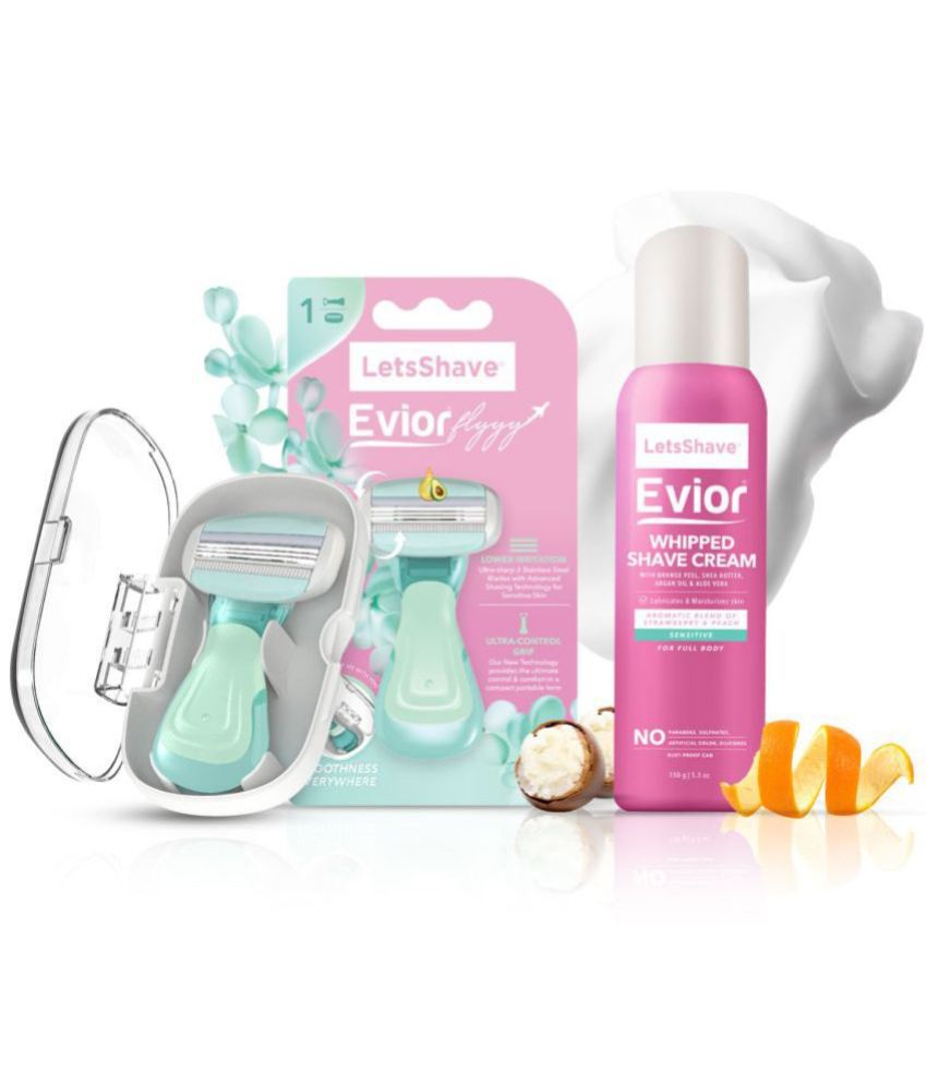 LetsShave Evior Flyyy Body Hair Removal Razor Shaving Kit for Women with Razor and Whipped Shave Cream