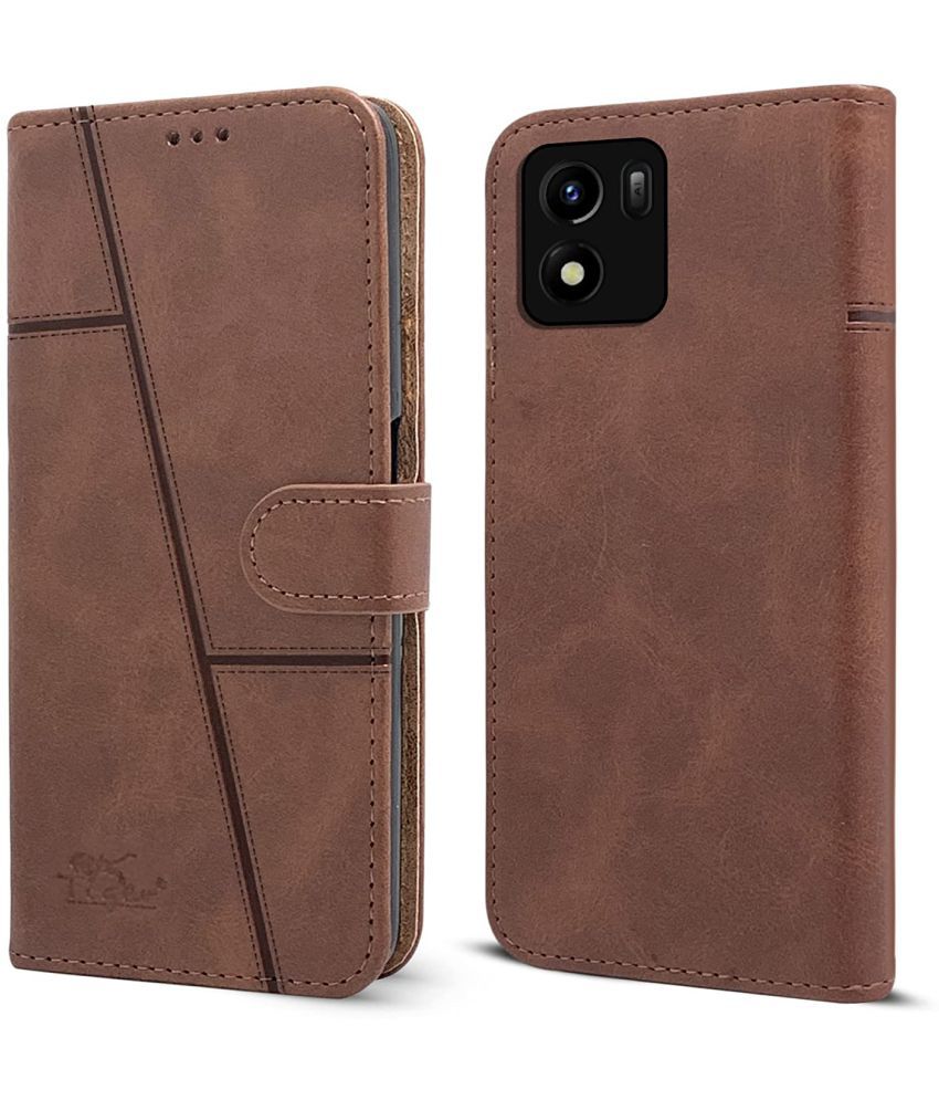     			NBOX - Brown Artificial Leather Flip Cover Compatible For Vivo Y01 ( Pack of 1 )