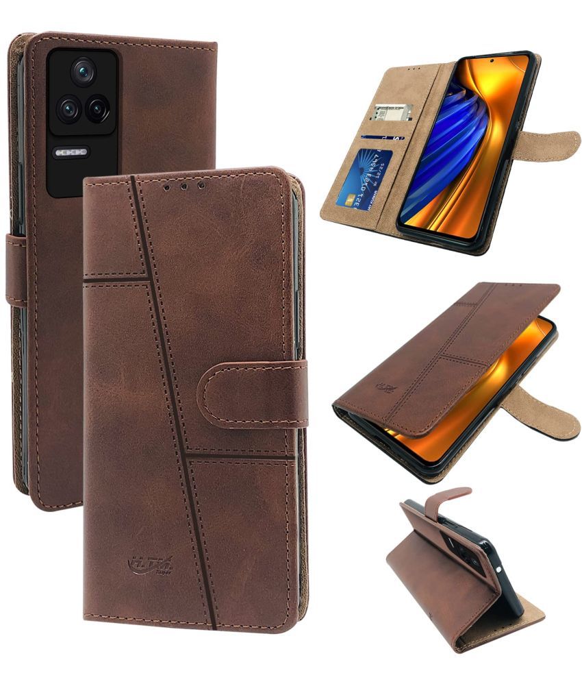     			NBOX - Brown Artificial Leather Flip Cover Compatible For Poco F4 5G ( Pack of 1 )