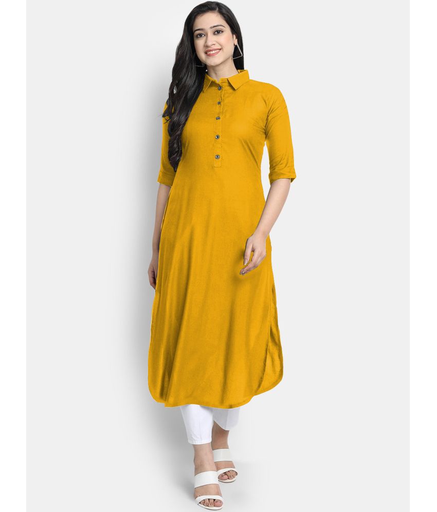     			CARTSHOPY - Yellow Rayon Women's Shirt Style Kurti ( Pack of 1 )