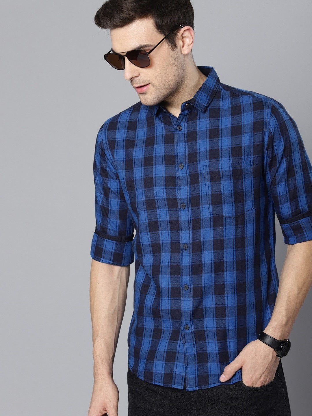 Dennis Lingo - Blue 100% Cotton Slim Fit Men's Casual Shirt ( Pack of 1 )