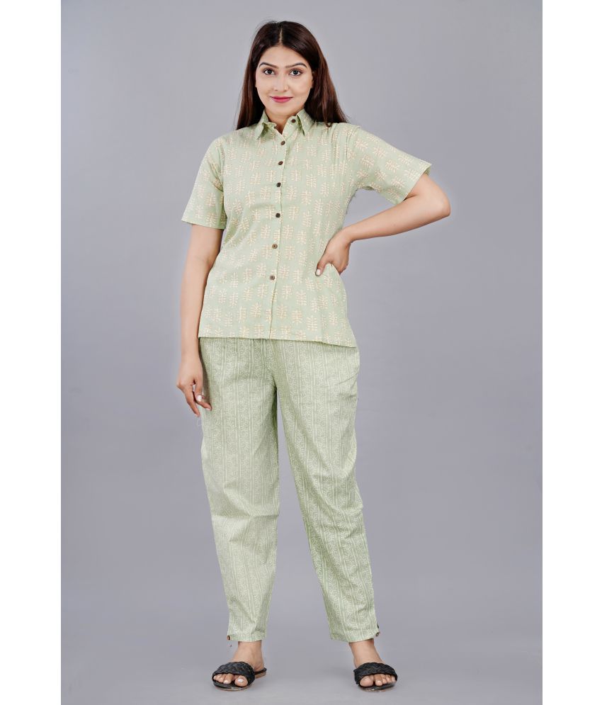     			HIGHLIGHT FASHION EXPORT - Green Cotton Blend Women's Nightwear Nightsuit Sets ( Pack of 1 )