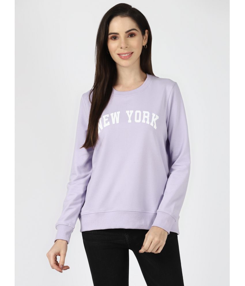 UrbanMark Women Round Neck Text Printed Sweatshirt - Purple