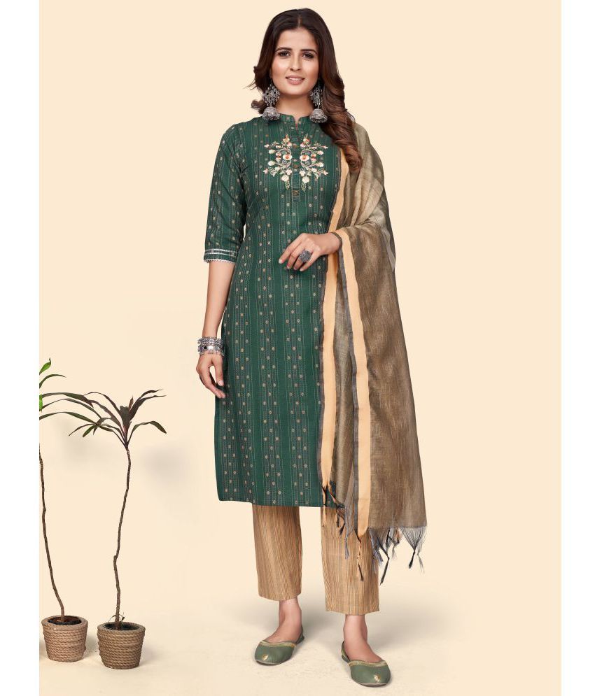     			Vbuyz - Green Straight Cotton Blend Women's Stitched Salwar Suit ( Pack of 1 )