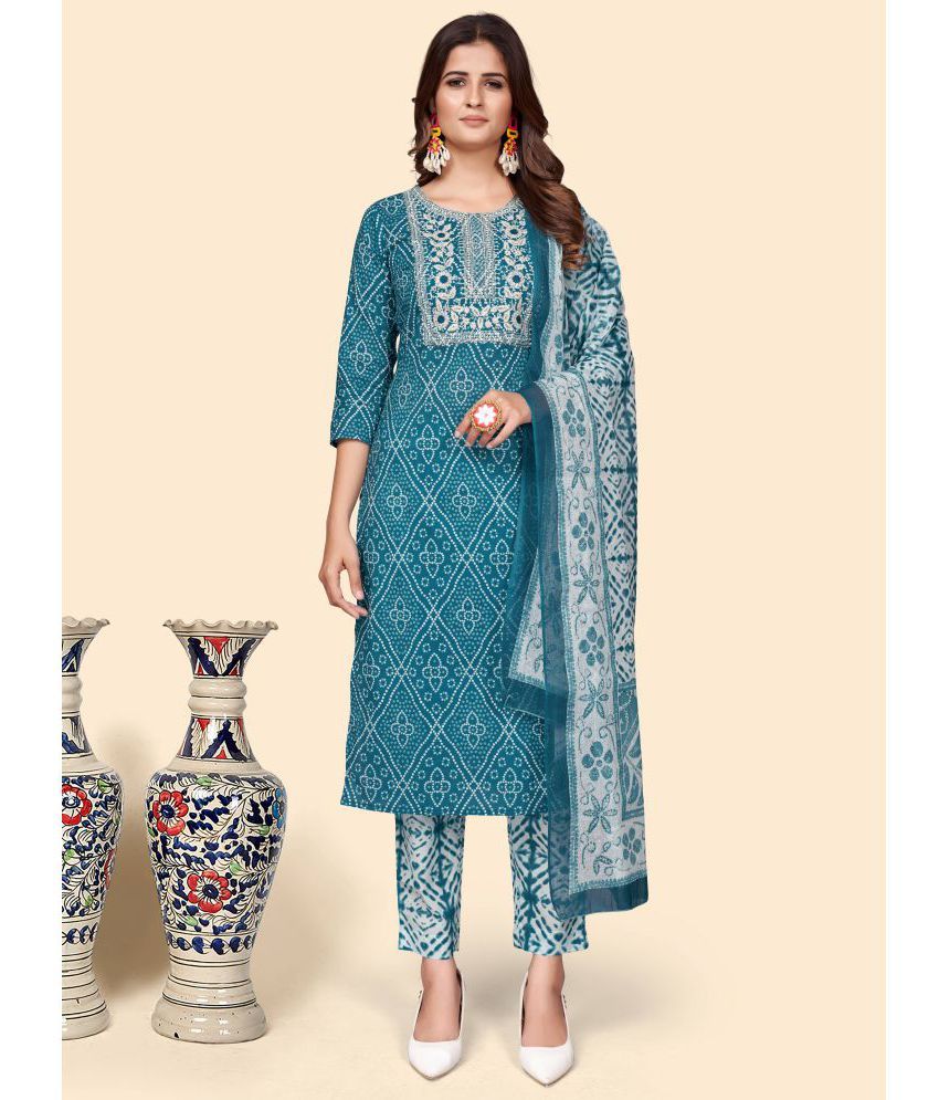     			Vbuyz - Teal Straight Cotton Women's Stitched Salwar Suit ( Pack of 1 )