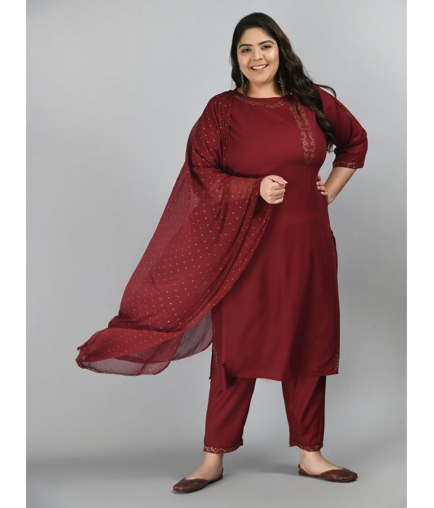     			PrettyPlus by Desinoor - Maroon Straight Rayon Women's Stitched Salwar Suit ( Pack of 1 )