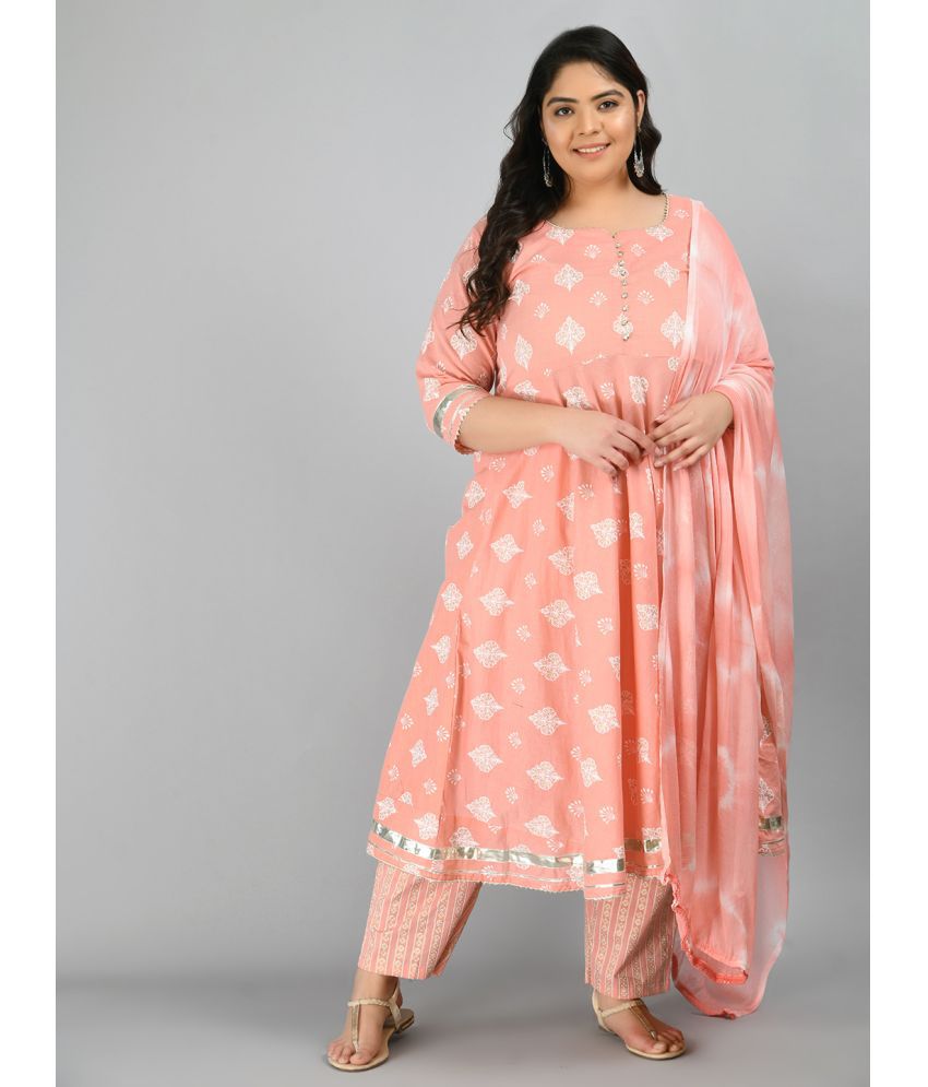     			PrettyPlus by Desinoor - Peach Anarkali Cotton Women's Stitched Salwar Suit ( Pack of 1 )