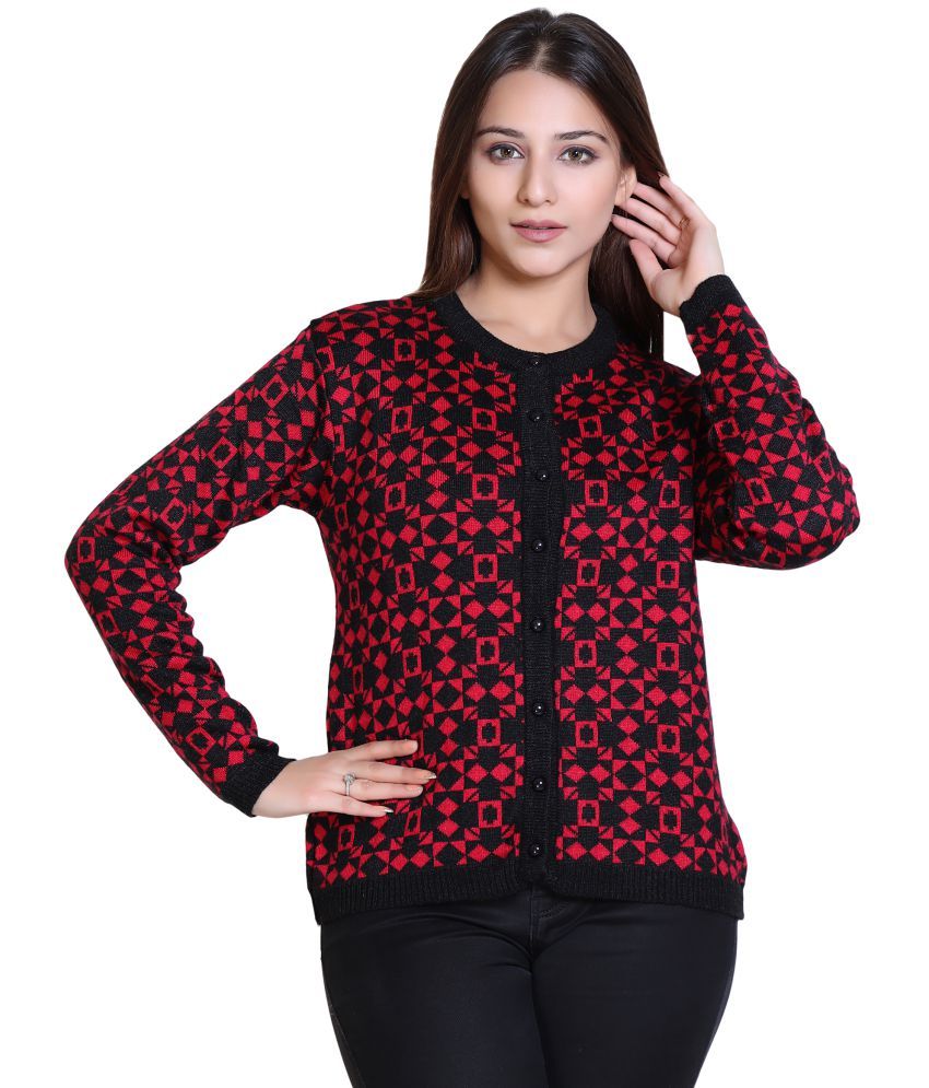     			Varenyam Acrylic Black Buttoned Cardigans -