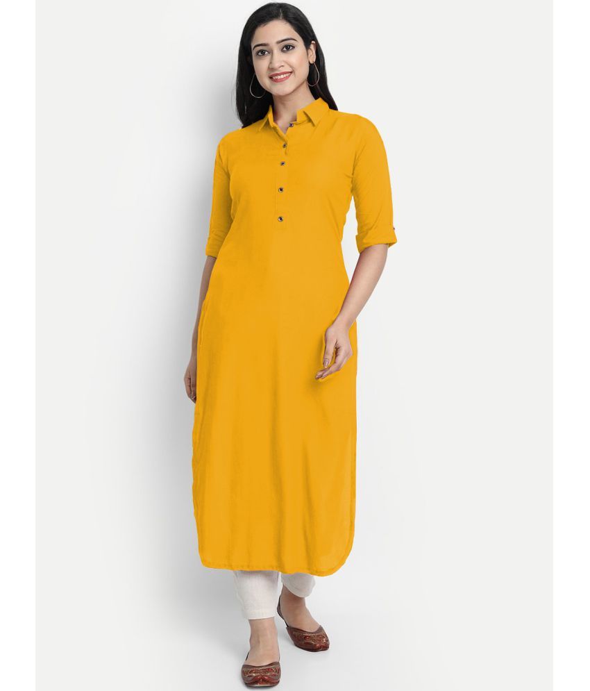     			CARTSHOPY - Yellow Rayon Women's Shirt Style Kurti ( Pack of 1 )