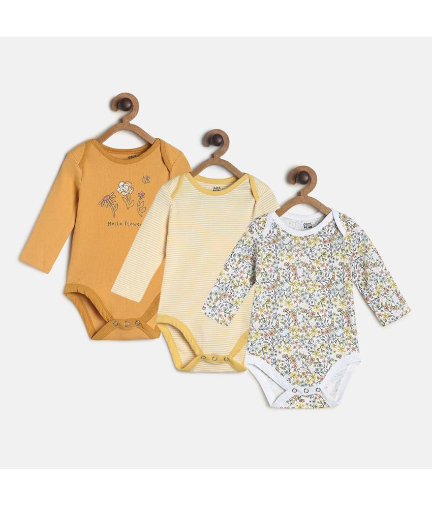     			MINI KLUB Pack of 3 Baby Girls Cotton Bodysuit ( Yellow )