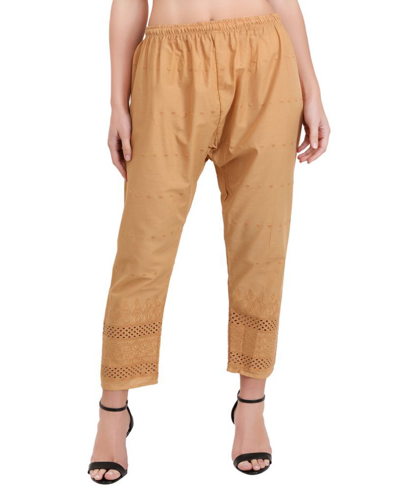     			Aadrika - Beige Cotton Blend Straight Women's Casual Pants ( Pack of 1 )