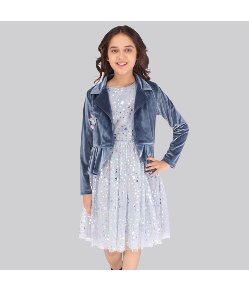     			Cutecumber - Grey Net Girls Fit And Flare Dress ( Pack of 1 )