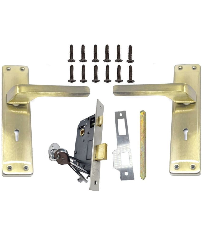     			ONMAX Steel High Quality Premium Range Lock Heavy Duty Mortise Door Lock Set Size 8 Inch Double Action Brass Latch Brass Bhogli with Antique Brass Finish 6 Lever Lockset for House Hotel Bedroom Living Room Main Door Pack of 1 set (LML6+S801MAB)
