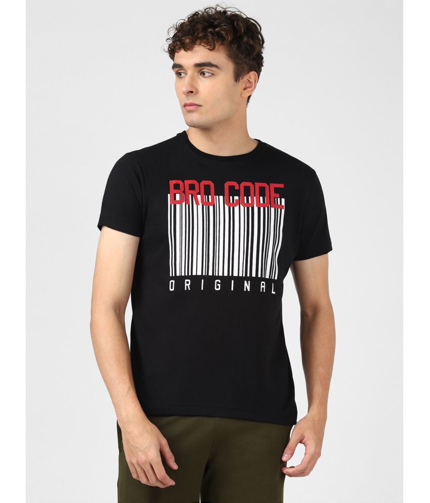     			UrbanMark Men Regular Fit Round Neck Half Sleeves Text Print T Shirt-Black