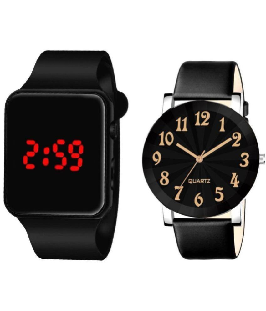     			DECLASSE - Black Leather Analog Couple's Watch