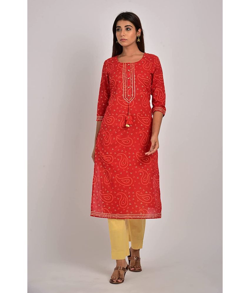     			Swasti - Red Cotton Women's Straight Kurti ( Pack of 1 )