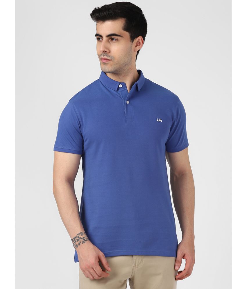     			UrbanMark Men 100% Cotton Half Sleeves Regular Fit Solid Polo T Shirt-Blue