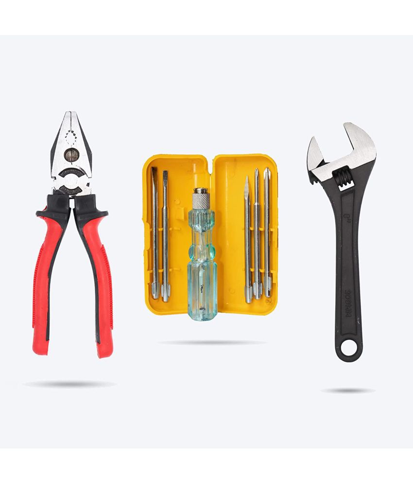    			Aldeco Hand Tool Kit- Heavy Duty Plier(Pilash), 5in1 Screw Driver Set & Adjustable Wrench. Combination Hand Tools for Domestic & Industrial Purpose.